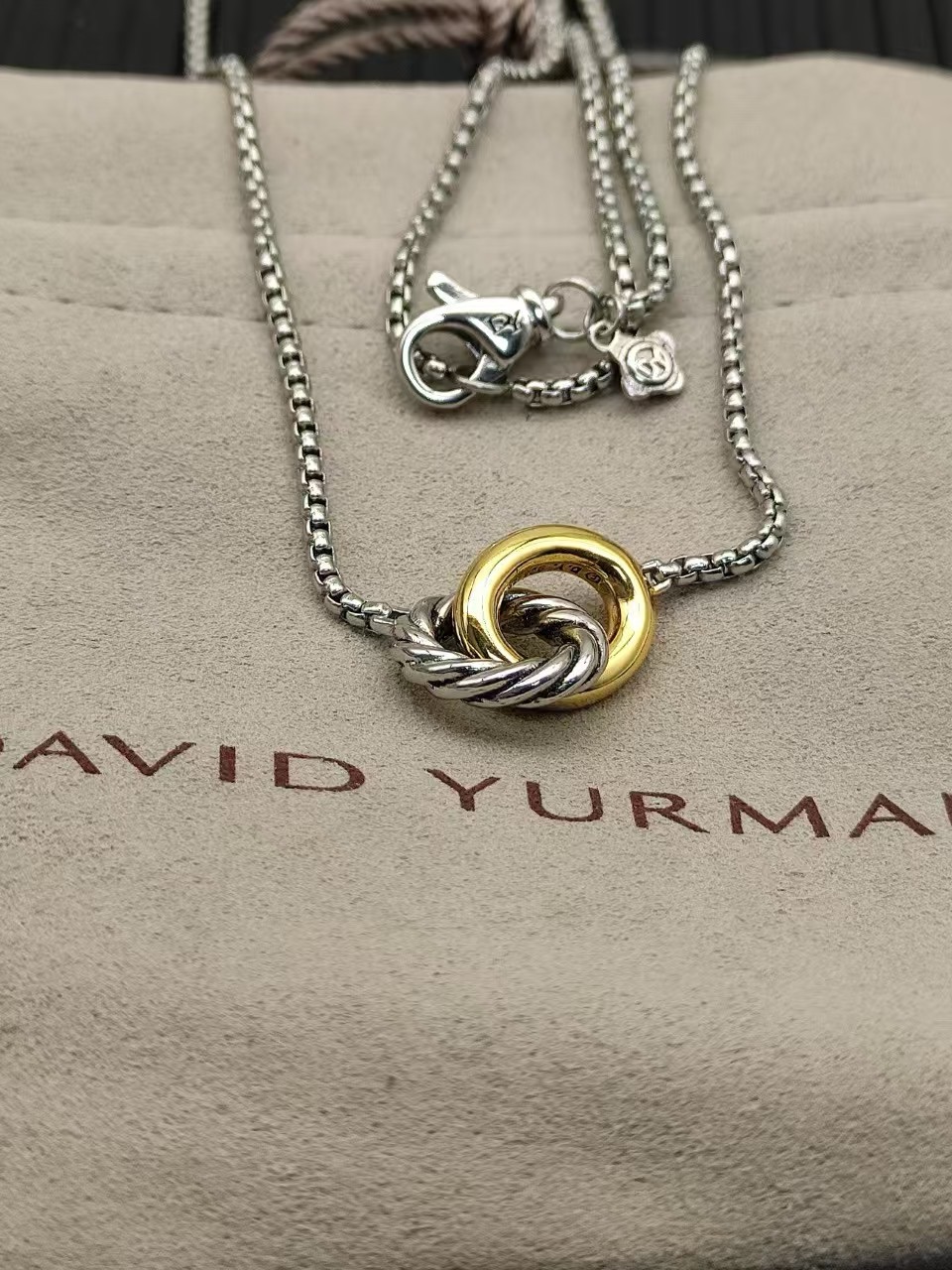 David Yurman Two-Tone Knot Pendant Necklace In Silver & Gold